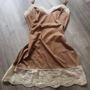 deadstock rare 60s vintage tan slip, silk / satin